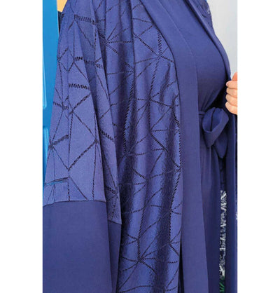 Modefa Modest Clothing Set Modern Muslim Woman's 2 Piece Jumpsuit with Lace Open Abaya - 3782 - Navy Blue