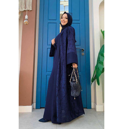 Modefa Modest Clothing Set Modern Muslim Woman's 2 Piece Jumpsuit with Lace Open Abaya - 3782 - Navy Blue