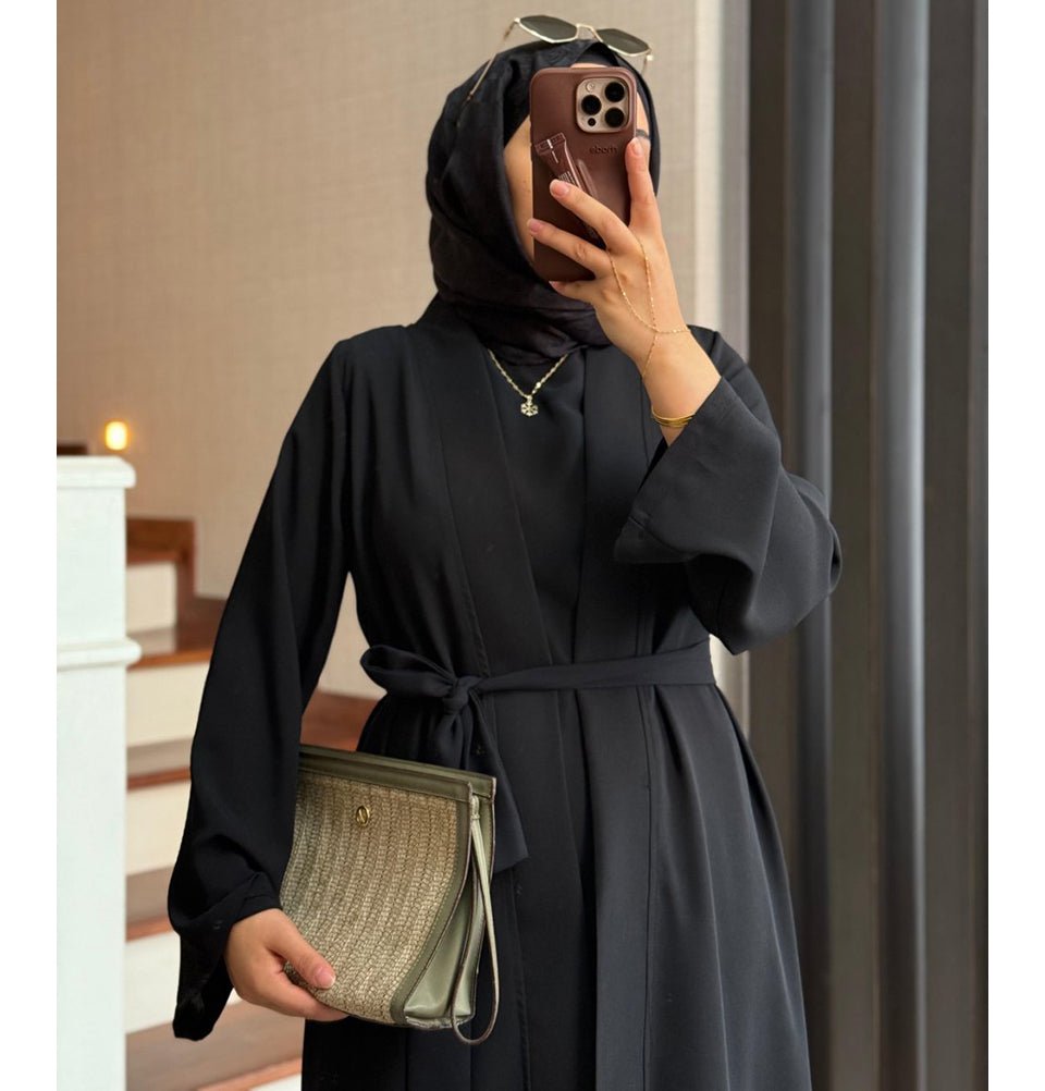 Modefa Modest Clothing Set Modern Muslim Woman's Chic 3 Piece Cardigan, Vest Tunic & Trousers - Black