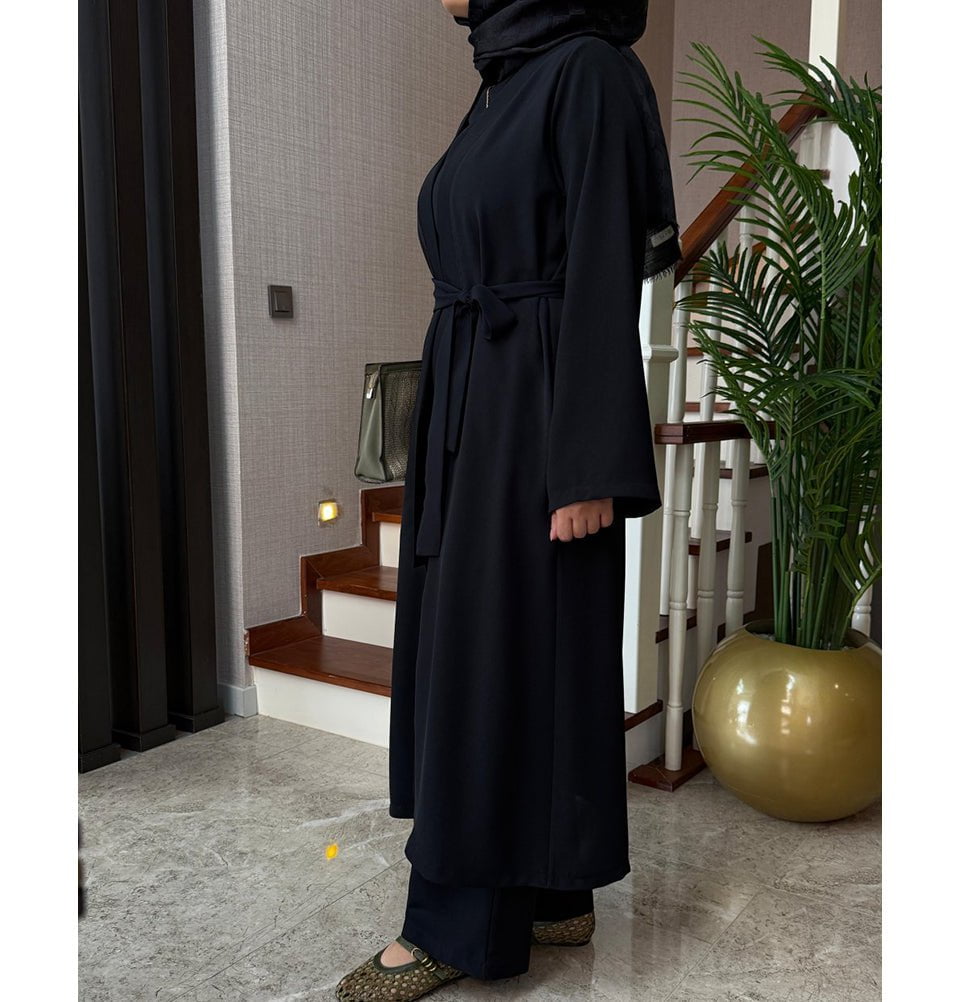 Modern Muslim Woman's Chic 3 Piece Cardigan, Sleeveless Tunic & Trouse