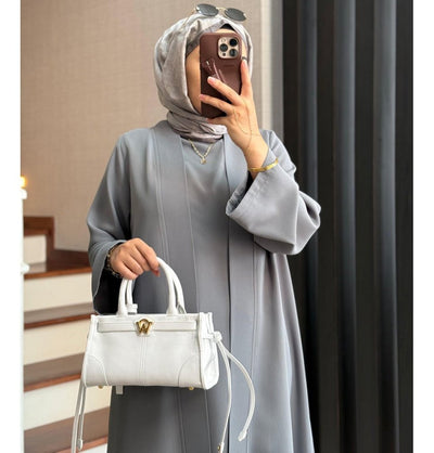 Modefa Modest Clothing Set Modern Muslim Woman's Chic 3 Piece Cardigan, Vest Tunic & Trousers - Grey