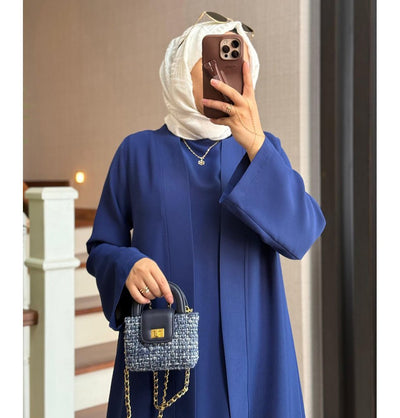 Modefa Modest Clothing Set Modern Muslim Woman's Chic 3 Piece Cardigan, Vest Tunic & Trousers - Navy Blue