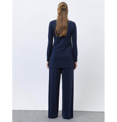 Modefa Modest Clothing Set Modern Muslim Women's Draped Modal Tunic Set - 14349 Navy