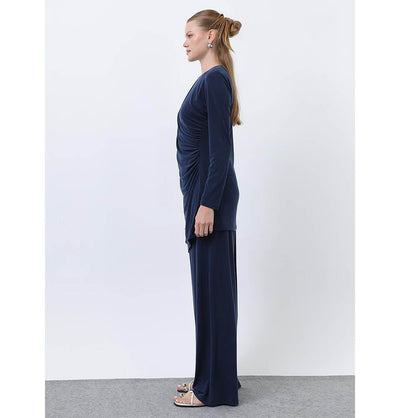 Modefa Modest Clothing Set Modern Muslim Women's Draped Modal Tunic Set - 14349 Navy