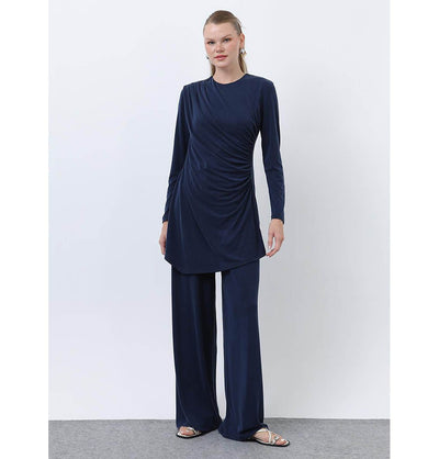 Modefa Modest Clothing Set Modern Muslim Women's Draped Modal Tunic Set - 14349 Navy