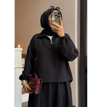 Modefa Modest Clothing Set Modern Muslim Women’s Lightweight Pullover Top with Skirt Set - Black