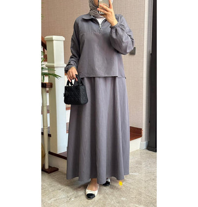Modefa Modest Clothing Set Modern Muslim Women’s Lightweight Pullover with Skirt Set - Grey