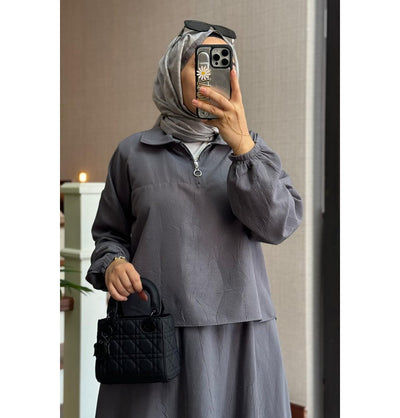 Modefa Modest Clothing Set Modern Muslim Women’s Lightweight Pullover with Skirt Set - Grey