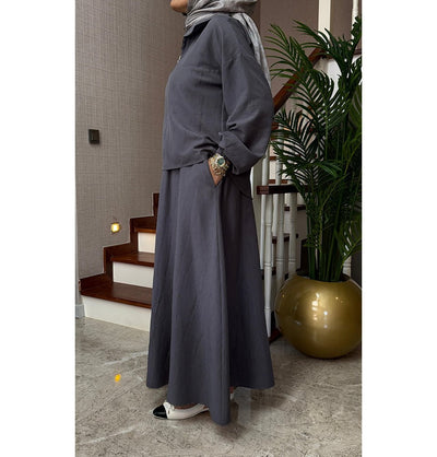 Modefa Modest Clothing Set Modern Muslim Women’s Lightweight Pullover with Skirt Set - Grey