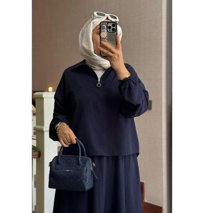 Modefa Modest Clothing Set Modern Muslim Women’s Lightweight Pullover with Skirt Set - Navy