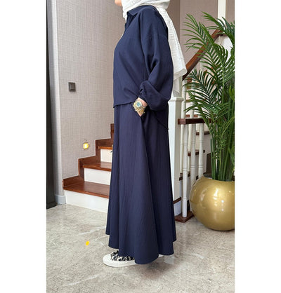 Modefa Modest Clothing Set Modern Muslim Women’s Lightweight Pullover with Skirt Set - Navy
