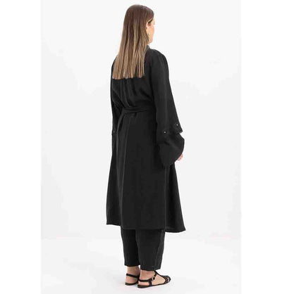 Modefa Modest Clothing Set Modern Muslim Women's Modal Cardigan with Lace and Pant Set - M30092 Black