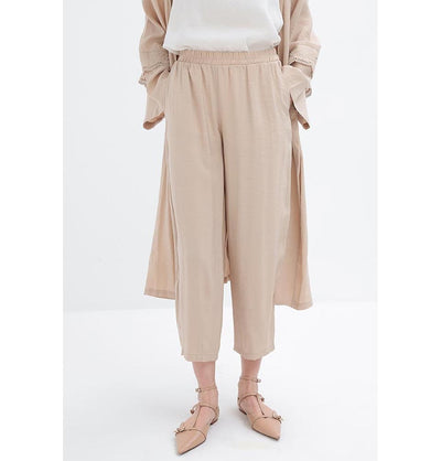 Modefa Modest Clothing Set Modern Muslim Women's Modal Cardigan with Lace and Pant Set - M30092 Light Beige