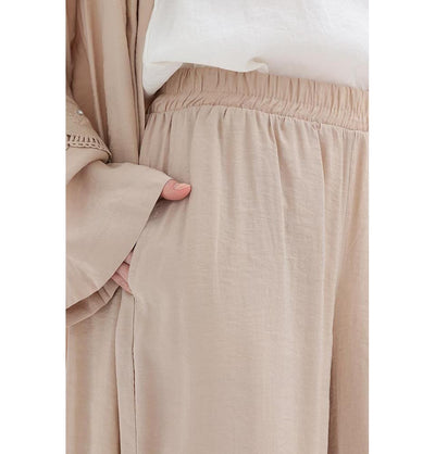 Modefa Modest Clothing Set Modern Muslim Women's Modal Cardigan with Lace and Pant Set - M30092 Light Beige