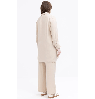 Modefa Modest Clothing Set Modern Muslim Women's Oversized Tunic and Wide Leg Pants - M30091 Beige