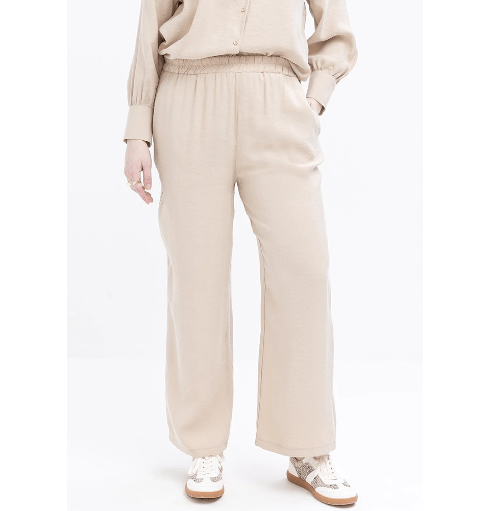 Modefa Modest Clothing Set Modern Muslim Women's Oversized Tunic and Wide Leg Pants - M30091 Beige