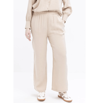 Modefa Modest Clothing Set Modern Muslim Women's Oversized Tunic and Wide Leg Pants - M30091 Beige