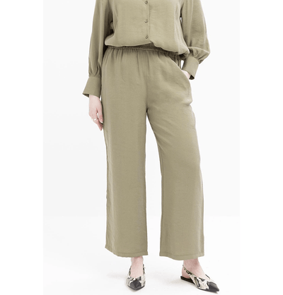 Modefa Modest Clothing Set Modern Muslim Women's Oversized Tunic and Wide Leg Pants - M30091 Khaki Green