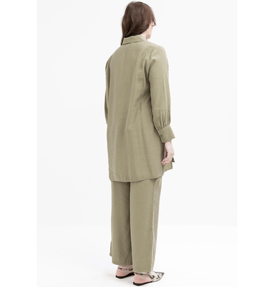 Modefa Modest Clothing Set Modern Muslim Women's Oversized Tunic and Wide Leg Pants - M30091 Khaki Green