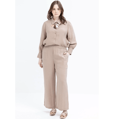 Modefa Modest Clothing Set Modern Muslim Women's Oversized Tunic and Wide Leg Pants - M30091 Mink