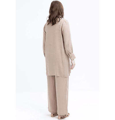 Modefa Modest Clothing Set Modern Muslim Women's Oversized Tunic and Wide Leg Pants - M30091 Mink