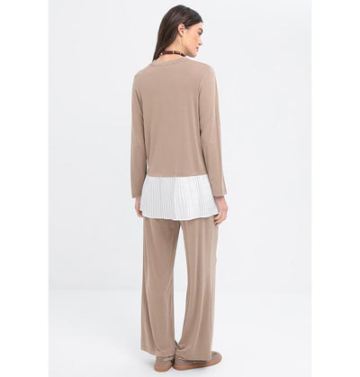 Modefa Modest Clothing Set Modern Muslim Women's Pleated Poise Lounge Tunic and Wide Leg Pants - M30096 Mink