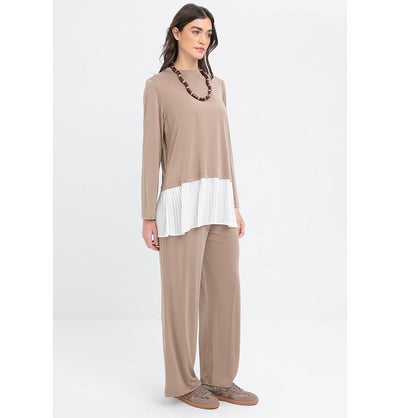 Modefa Modest Clothing Set Modern Muslim Women's Pleated Poise Lounge Tunic and Wide Leg Pants - M30096 Mink