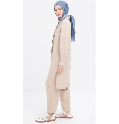 Modefa Modest Clothing Set Modern Muslim Women's Side Pleated Co-ord Set - M30086 Beige