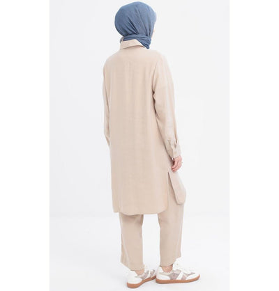 Modefa Modest Clothing Set Modern Muslim Women's Side Pleated Co-ord Set - M30086 Beige
