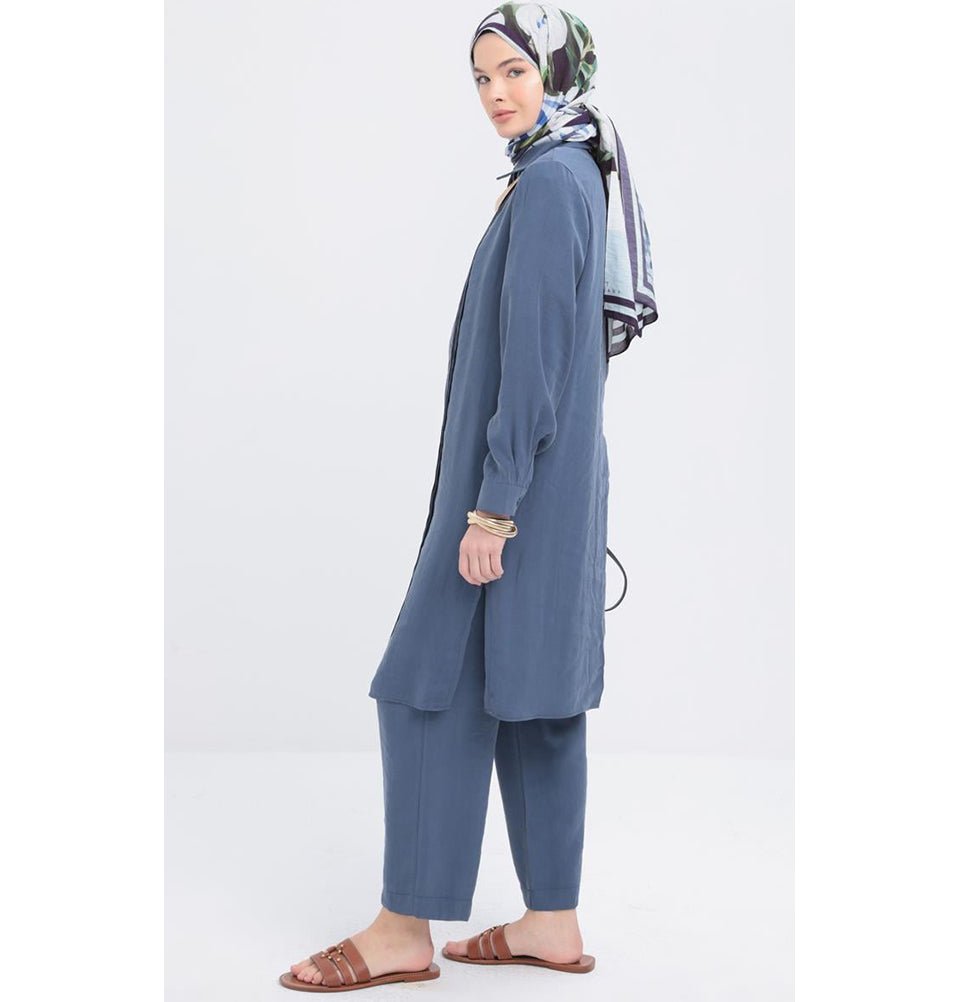 Modefa Modest Clothing Set Modern Muslim Women's Side Pleated Co-ord set - M30086 Indigo Blue