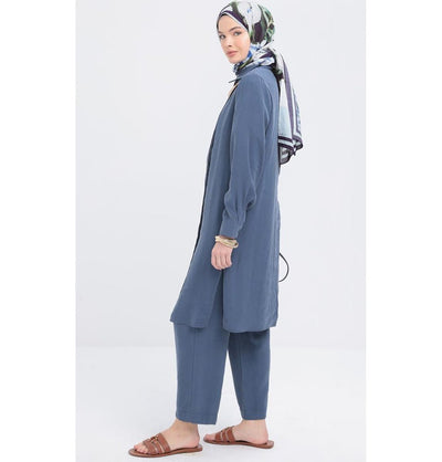 Modefa Modest Clothing Set Modern Muslim Women's Side Pleated Co-ord set - M30086 Indigo Blue