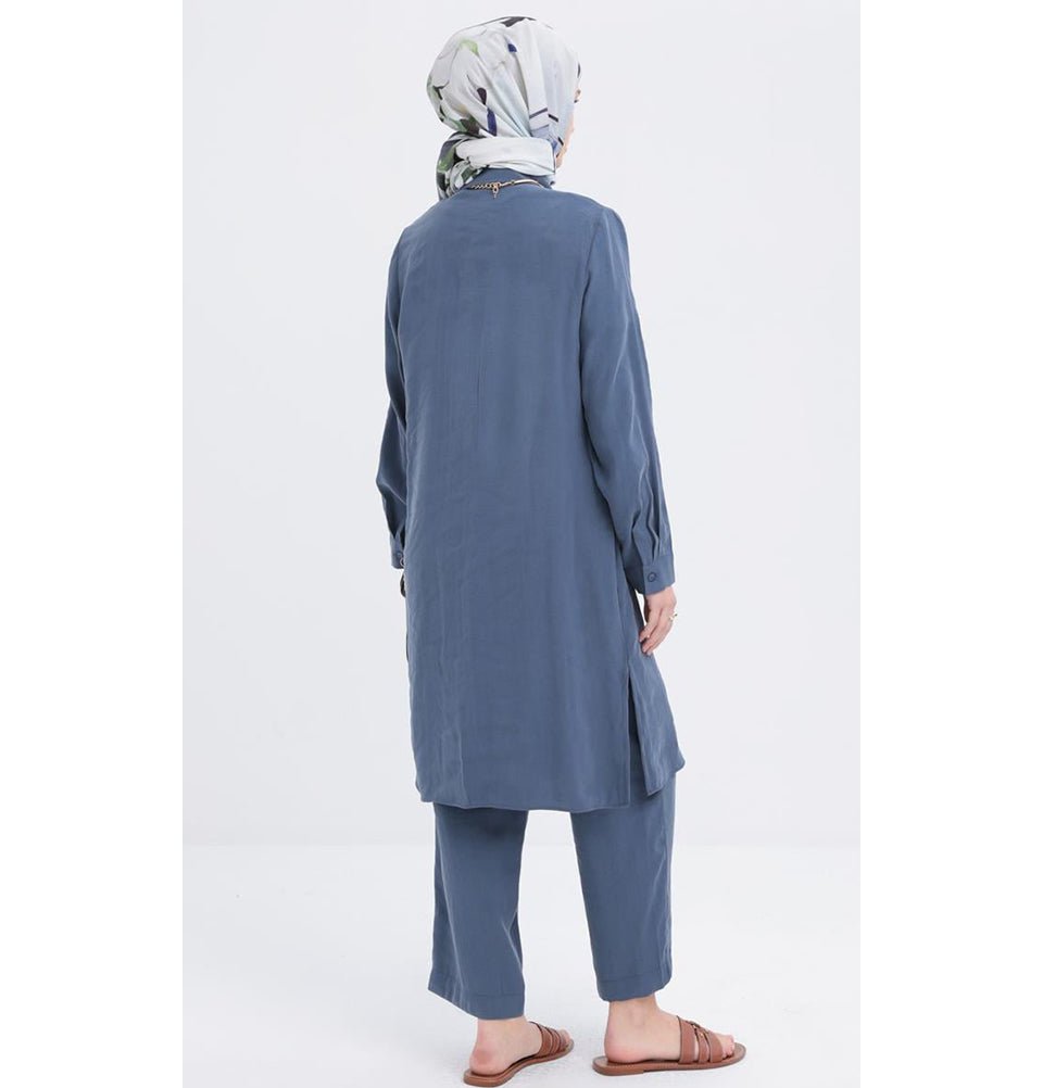 Modefa Modest Clothing Set Modern Muslim Women's Side Pleated Co-ord set - M30086 Indigo Blue