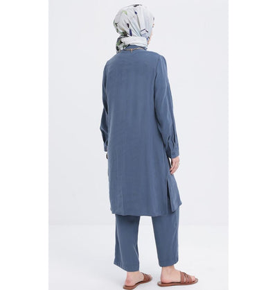 Modefa Modest Clothing Set Modern Muslim Women's Side Pleated Co-ord set - M30086 Indigo Blue