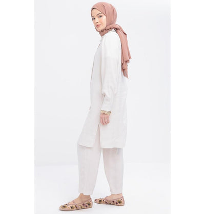 Modefa Modest Clothing Set Modern Muslim Women's Side Pleated Co-ord Set - M30086 Stone Beige