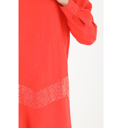 Modefa Modest Clothing Set Modern Muslim Women's ZigZag Sequins Tunic with Wide Legged Pants - 14234 Orange
