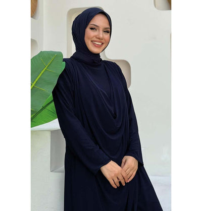 Modefa Modest Clothing Set Modest Muslim Woman's Swoop Tunic with Pants - 8552 Navy Blue