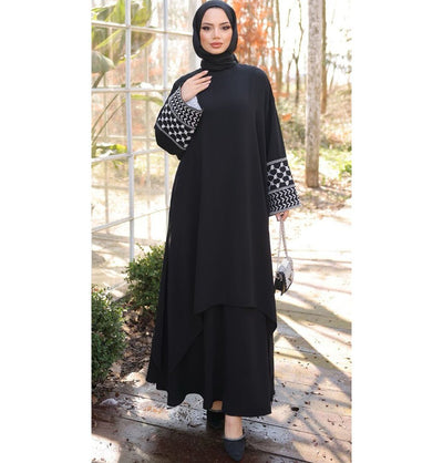 Modefa Modest Clothing Set Modest Muslim Woman's Two Piece Keffiyah Inspired Skirt Set - Black