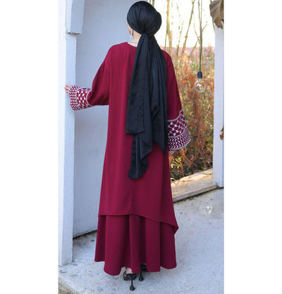 Modefa Modest Clothing Set Modest Muslim Woman's Two Piece Keffiyah Inspired Skirt Set - Maroon