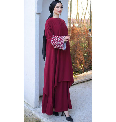 Modefa Modest Clothing Set Modest Muslim Woman's Two Piece Keffiyah Inspired Skirt Set - Maroon