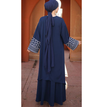 Modefa Modest Clothing Set Modest Muslim Woman's Two Piece Keffiyah Inspired Skirt Set - Navy Blue