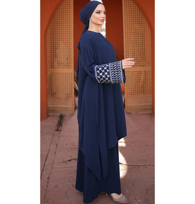 Modefa Modest Clothing Set Modest Muslim Woman's Two Piece Keffiyah Inspired Skirt Set - Navy Blue