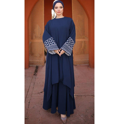 Modefa Modest Clothing Set Modest Muslim Woman's Two Piece Keffiyah Inspired Skirt Set - Navy Blue