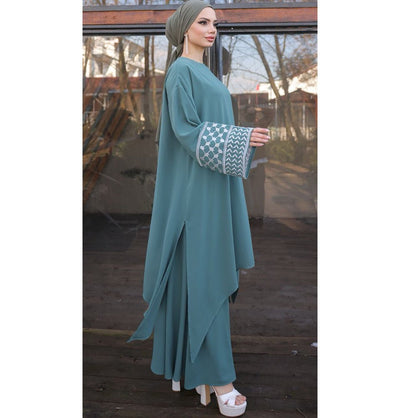 Modefa Modest Clothing Set Modest Muslim Woman's Two Piece Keffiyah Inspired Skirt Set - Sage Green