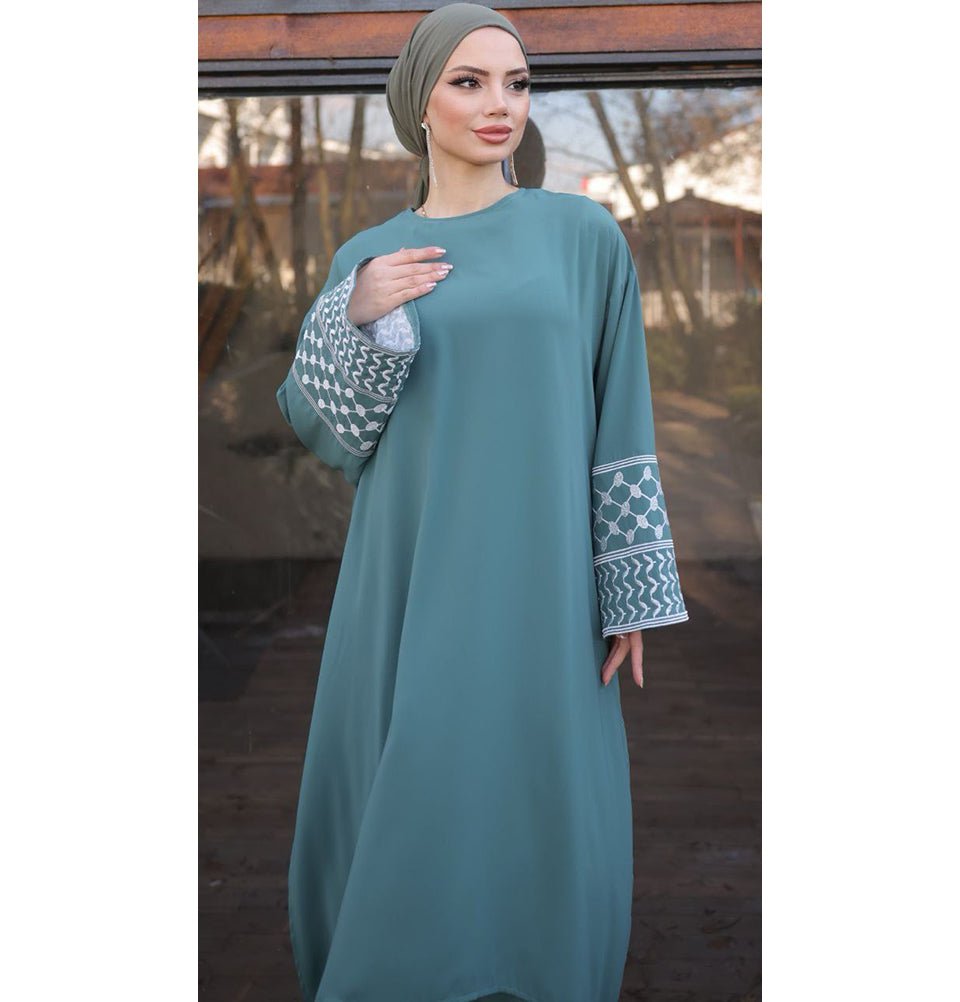 green emerald velvet dress Modest Muslim Woman's Two Piece Keffiyah Inspired Skirt Set