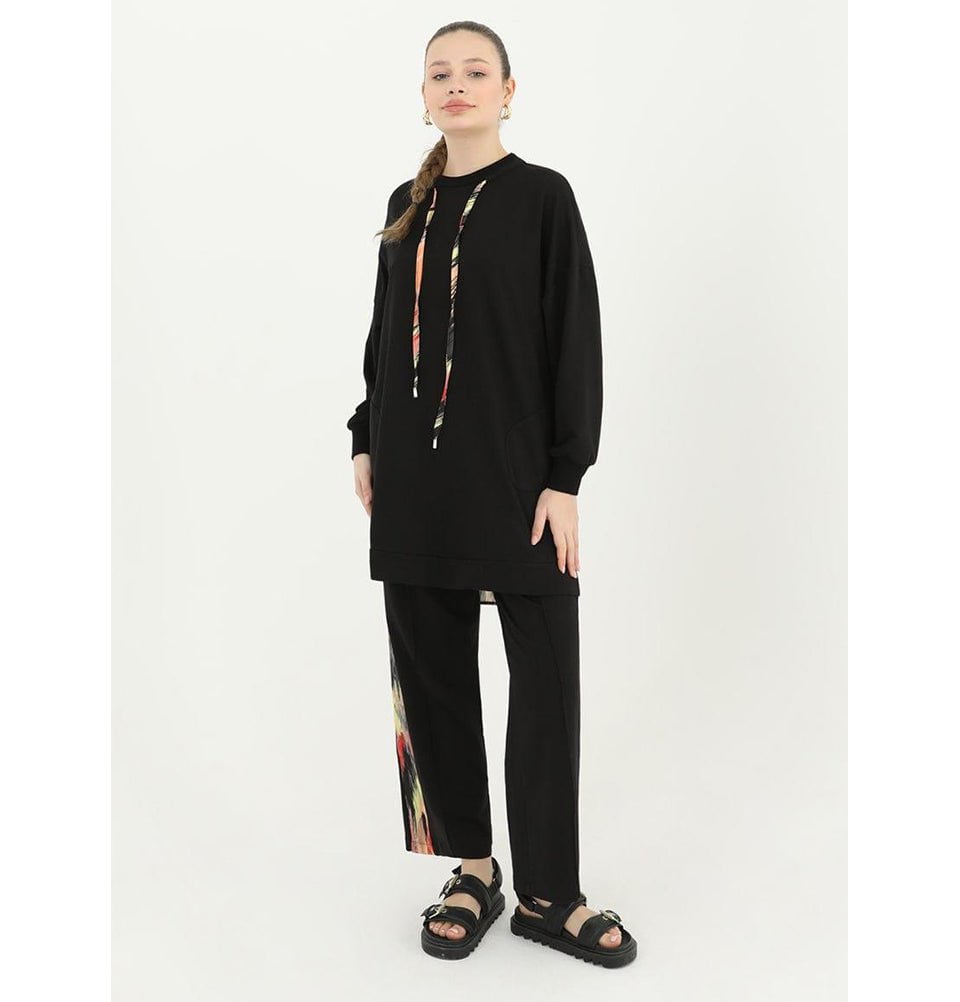 Modefa Modest Clothing Set Modest Muslim Women's Abstract Jogger Set - 14192 Black