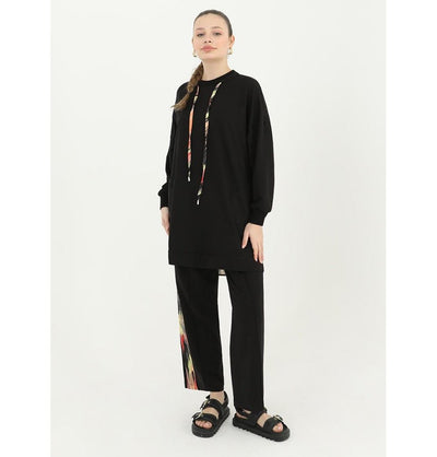 Modefa Modest Clothing Set Modest Muslim Women's Abstract Jogger Set - 14192 Black