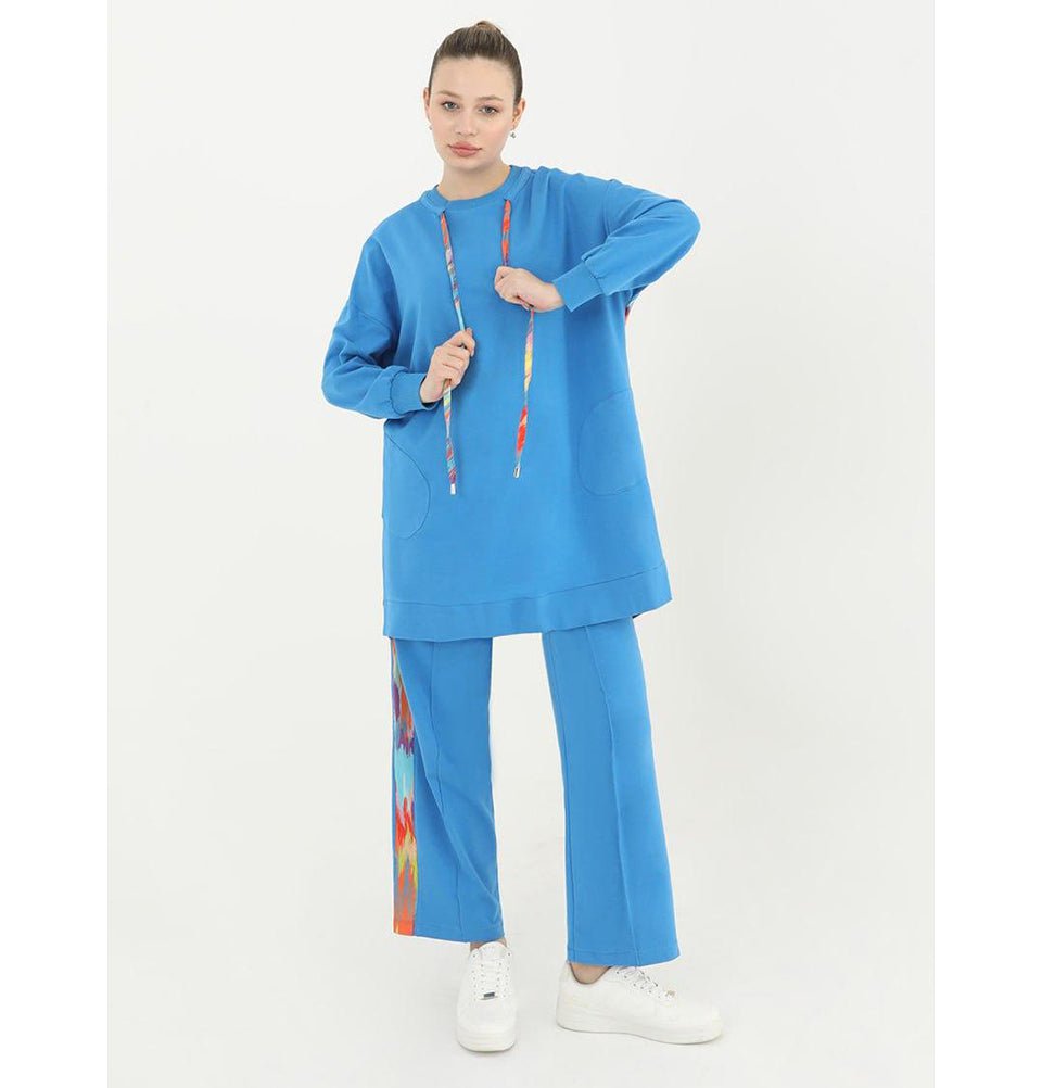 Modefa Modest Clothing Set Modest Muslim Women's Abstract Jogger Set - 14192 Blue