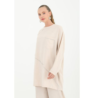 Modefa Modest Clothing Set Modest Muslim Women's Chic Tunic and Wide Legged Pants - 14198 Beige