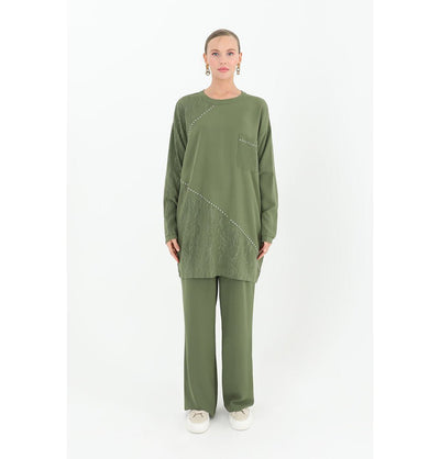 Modefa Modest Clothing Set Modest Muslim Women's Chic Tunic and Wide Legged Pants - 14198 Olive Green