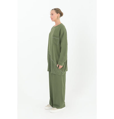 Modefa Modest Clothing Set Modest Muslim Women's Chic Tunic and Wide Legged Pants - 14198 Olive Green